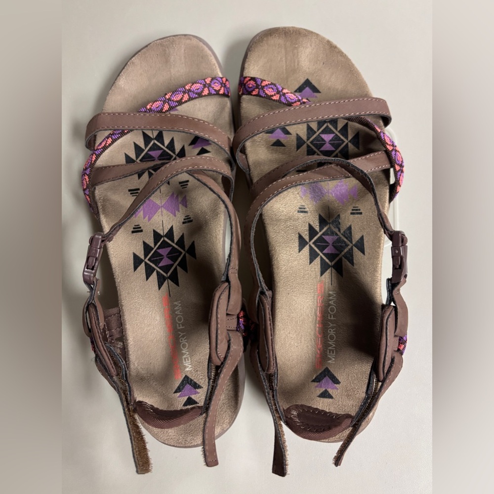 Skechers Brown and Pink Patterned Sandals
